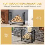 HOMCOM Steel Firewood Log Holder Indoor Outdoor Firewood Rack Fireplace Wood Storage Shelf with 4 Tools, Hooks, Scrolls, Rust-Resistant, Black, 75L x 30W x 60H cm