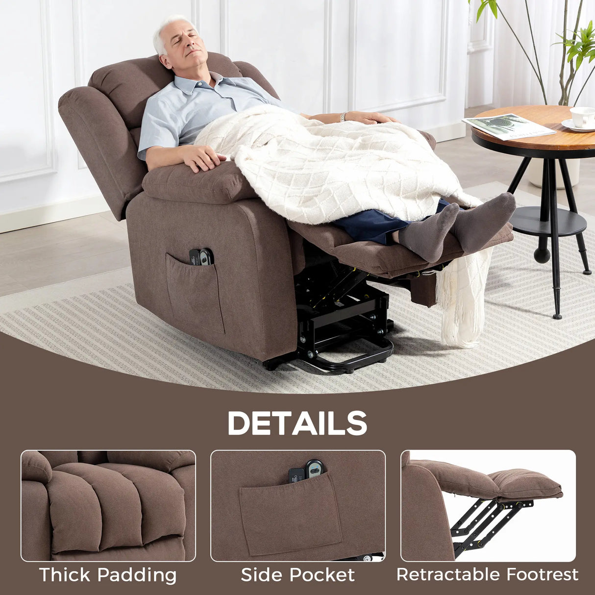 HOMCOM Eight-Point Massage Electric Lift Chair - Dark Brown