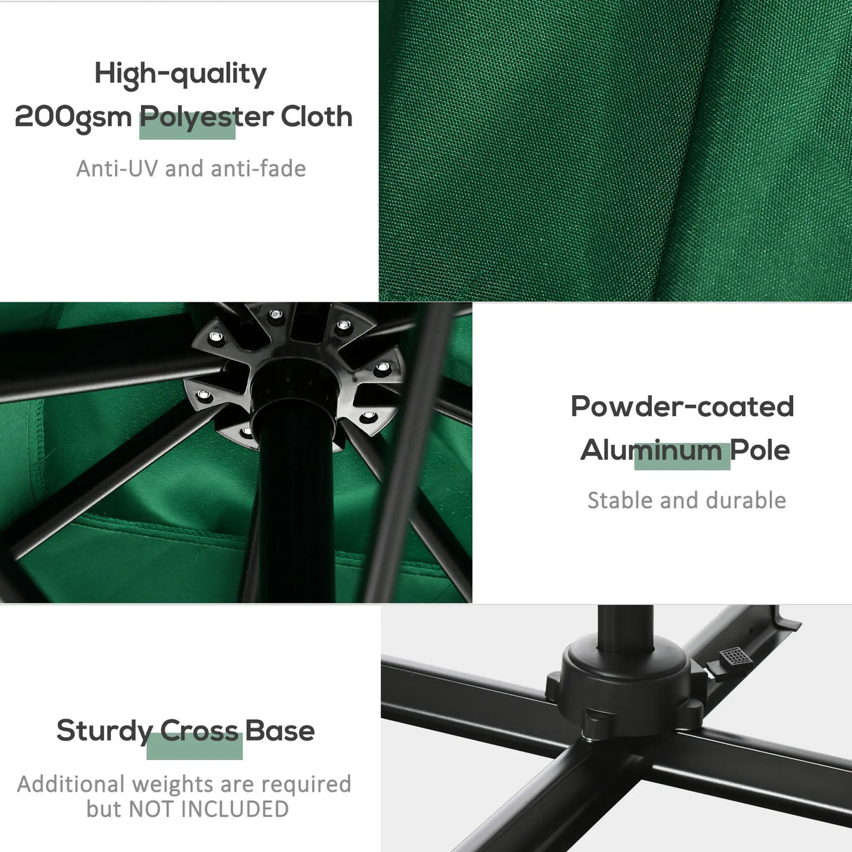 Outsunny Square Umbrella Parasol W/360 Rotation, 245Lx245Wx248H cm-Green