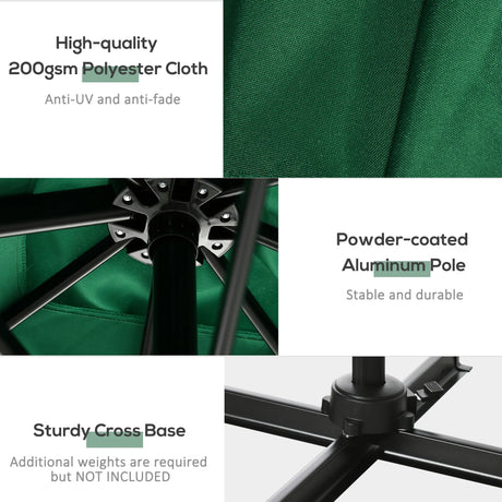 Outsunny Square Umbrella Parasol W/360 Rotation, 245Lx245Wx248H cm-Green