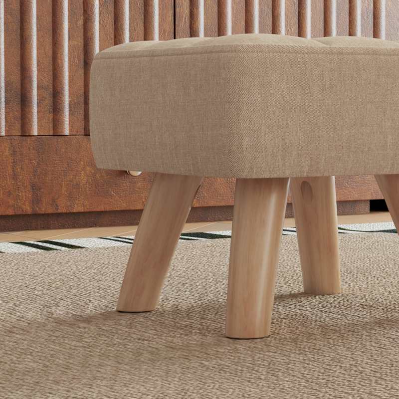 HOMCOM Linen-Look Square Padded Footstool - Brown