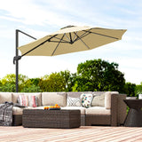 Outsunny 3(m) Adjustable Cantilever Parasol with Base, Solar LED Lights, Khaki