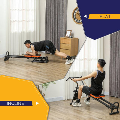 SPORTNOW Flat or Incline Home Gym Equipment, Reformer Pilates Machine, Abs Machine, Power, with Adjustable Push Up Bar