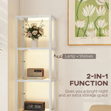 HOMCOM LED Floor Lamp with Glass Shelves, 4 Layers Dimmable Tall Standing Lamp, Modern Column Shelf Floor Light for Living Room, Bedroom, Office, Grey