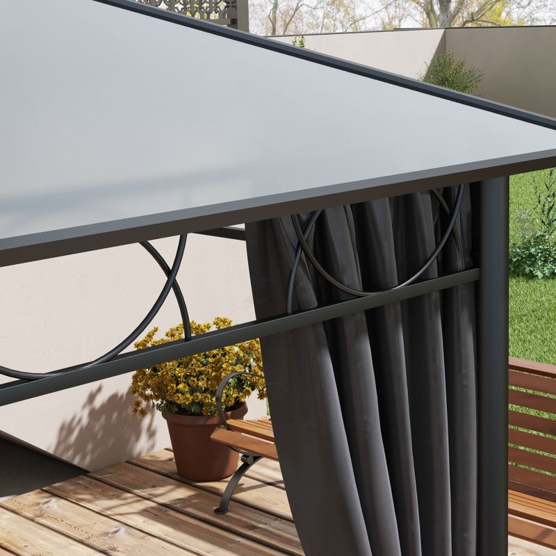 Outsunny Hardtop Gazebo Garden Pavilion with UV Resistant Polycarbonate Roof, Curtains, Steel & Aluminium Frame, 3 x 4m, Grey