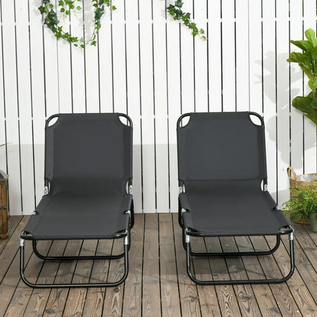 Outsunny Set of Two Metal Frame Folding Sun Loungers - Black