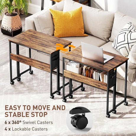 HOMCOM 80 cm Drop Leaf Writing Work Desk - Rustic Brown