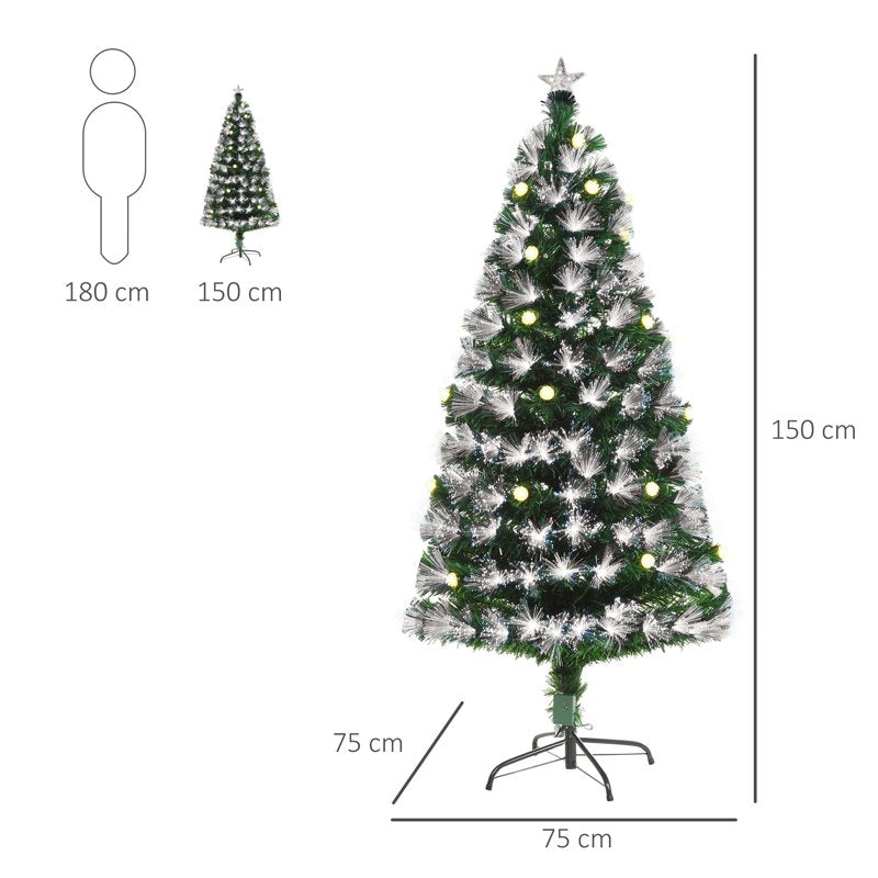 HOMCOM 5ft White Light Artificial Christmas Tree w/ 180 LEDs Star Topper Tri-Base Full Bodied Seasonal Decoration Pre-Lit Home