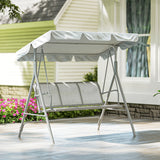 Outsunny Metal Garden Swing Chair, 3-Seater Swing Seat, Patio Hammock Bench Canopy Lounger, Light Grey