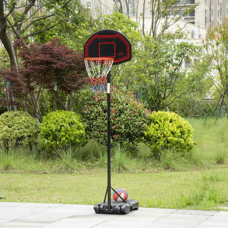 HOMCOM Basketball Hoop Stand Portable Adjustable Height 2.1-2.6m w/ Wheels, Sturdy Rim Stable Base, Black