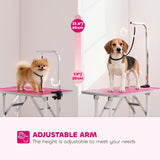 PawHut 32" Foldable Dog Grooming Table Pet Drying Beauty Table Adjustable Fixed Arm Rubber Top, Pink