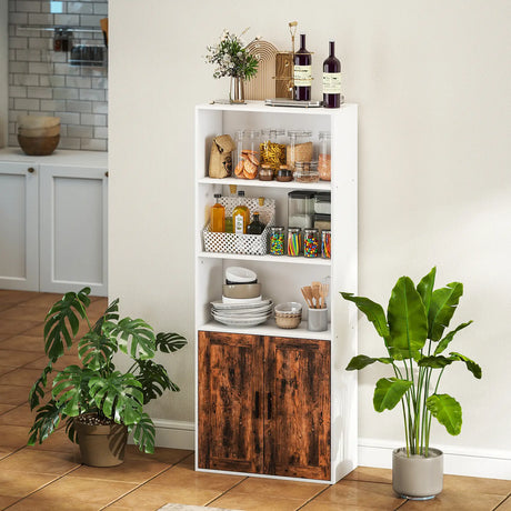 HOMCOM 5-Tier Bookcase with Adjustable Shelf - Rustic Brown