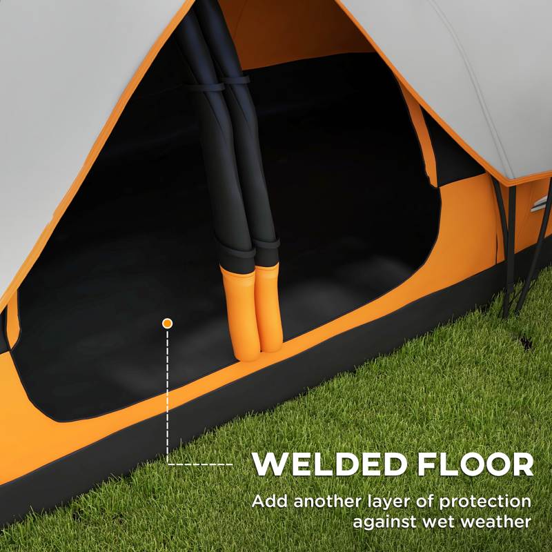 Outsunny Six-Man Tent, with Two Rooms, Small Rainfly and Accessories - Orange