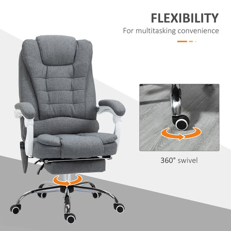 Vinsetto Heated 6 Points Vibration Massage Executive Office Chair Adjustable Swivel Ergonomic High Back Desk Chair Recliner with Footrest Grey