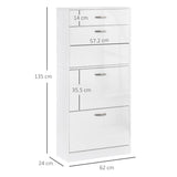 HOMCOM Shoe Cabinet with 3 Flip Drawers, High Gloss Shoe Storage Cabinet with Top Drawer and Adjustable Shelves, Shoe Cupboard for 18 Pairs, White