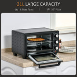 HOMCOM 21L Mini Countertop Oven, 100°C-230°C Adjustable Temp - Black