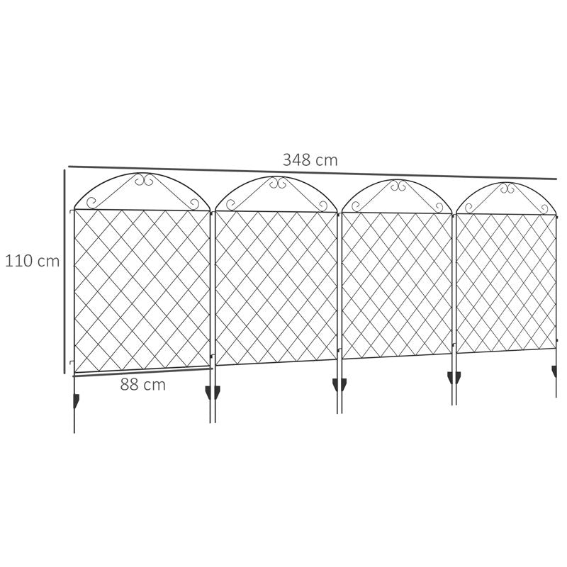 Outsunny Decorative Garden Fencing, 43in x 23ft Outdoor Picket Fence Panels, 8PCs Rustproof Metal Wire Landscape Flower Bed Border Edging Animal Barrier, Black