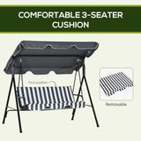 Outsunny 3 Seater Garden Swing Chair, Outdoor Swing Chair with Adjustable Canopy, Mental Frame & Cushions, Grey