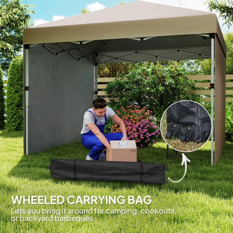 Outsunny 3 x 3 (M) Pop Up Gazebo, UPF 30+ with 2 Sidewalls, Leg Weight Bags and Wheeled Bag, Height Adjustable Party Tent Event Shelter for Garden, Patio, Khaki