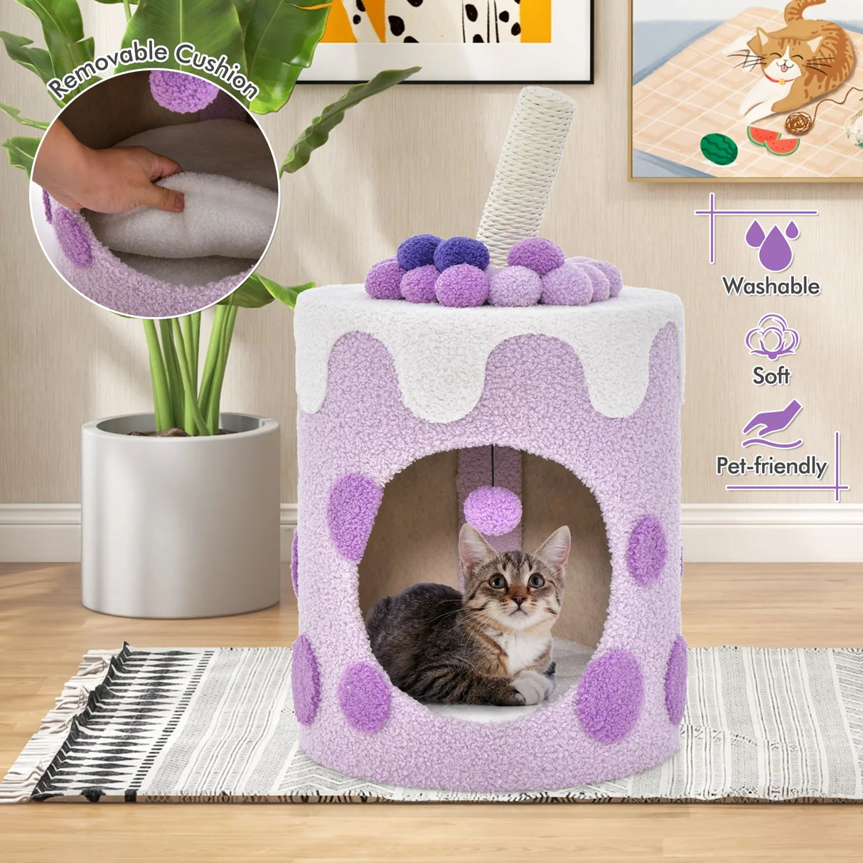 Bubble Tea Cat Tree Tower with Scratching Post-Purple