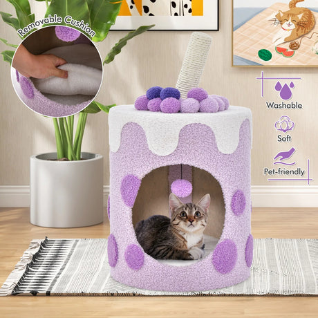 Bubble Tea Cat Tree Tower with Scratching Post-Purple