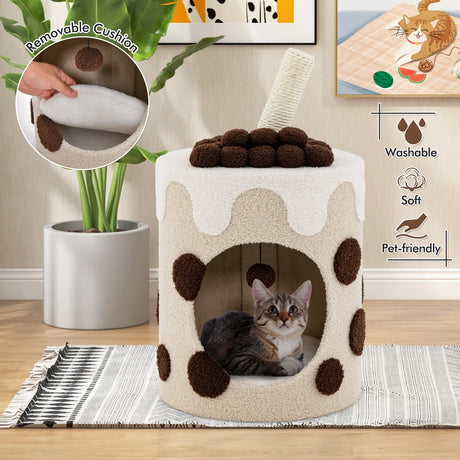Bubble Tea Cat Tree Tower with Scratching Post-Coffee