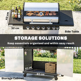 Outsunny 6+1 Burner Gas BBQ Grill, Outdoor Barbecue Trolley with Wheels, Warming Rack, Thermometer, Bottle Opener, Silver Tone