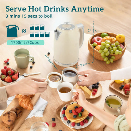 HOMCOM Polished Retro 40-100C Kettle and Toaster Set - Cream