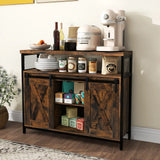 Buffet Cabinet with 3-Level Adjustable Shelves and 2 Sliding Barn Doors-Rustic Brown