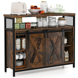 Buffet Cabinet with 3-Level Adjustable Shelves and 2 Sliding Barn Doors-Rustic Brown
