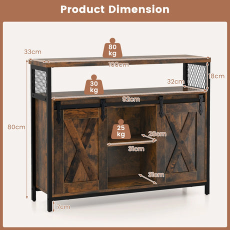 Buffet Cabinet with 3-Level Adjustable Shelves and 2 Sliding Barn Doors-Rustic Brown