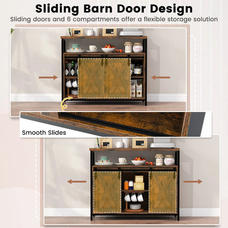 Buffet Cabinet with 3-Level Adjustable Shelves and 2 Sliding Barn Doors-Rustic Brown