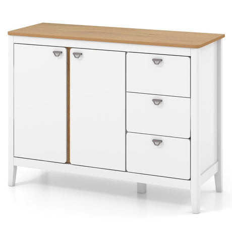 Wooden Kitchen Buffet Cabinet with 2 Door and 3 Pull-out Drawers-White