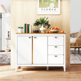 Wooden Kitchen Buffet Cabinet with 2 Door and 3 Pull-out Drawers-White