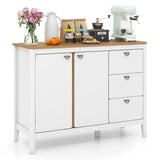 Wooden Kitchen Buffet Cabinet with 2 Door and 3 Pull-out Drawers-White