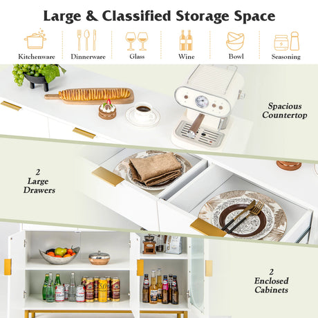 Kitchen Storage Cabinet with 2 Spacious Drawers and 2 Cabinets-White