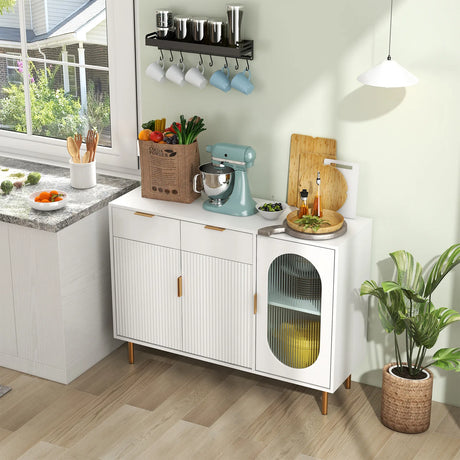 Kitchen Storage Cabinet with 2 Spacious Drawers and 2 Cabinets-White