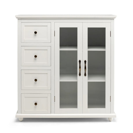 Kitchen Storage Cabinet with Clear Glass Doors for Dining Room/Kitchen/Entryway White