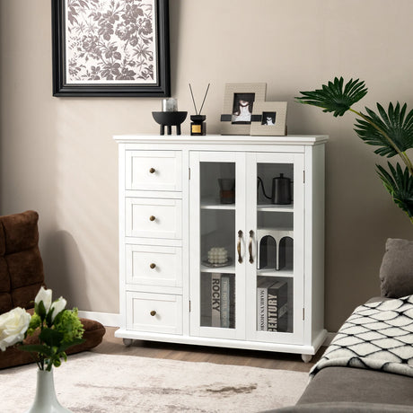 Kitchen Storage Cabinet with Clear Glass Doors for Dining Room/Kitchen/Entryway White