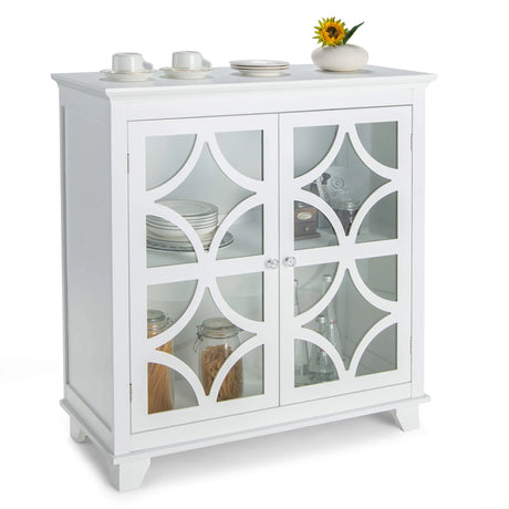 Buffet Sideboard Storage Cabinet with Glass Door for Kitchen Hallway -White