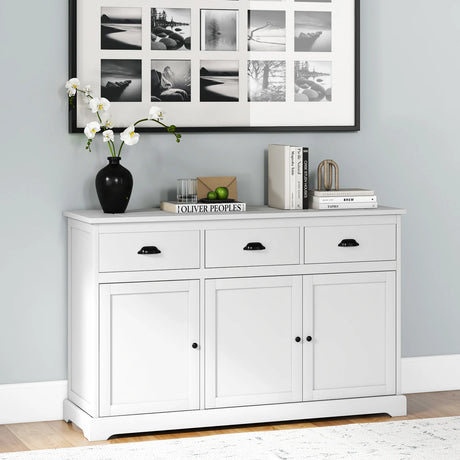 3 Drawers Sideboard Buffet Storage with Adjustable Shelves-White