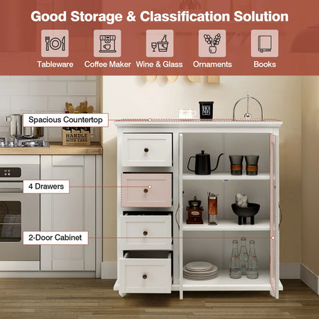 Kitchen Storage Cabinet with Clear Glass Doors for Dining Room/Kitchen/Entryway White