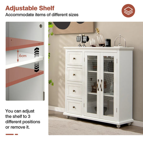 Kitchen Storage Cabinet with Clear Glass Doors for Dining Room/Kitchen/Entryway White