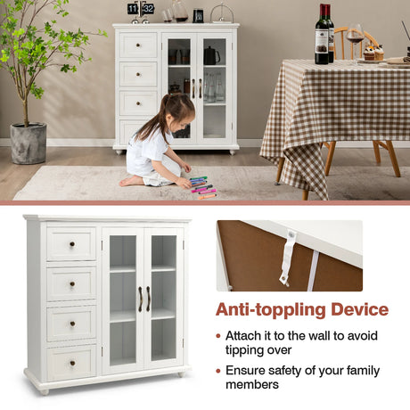 Kitchen Storage Cabinet with Clear Glass Doors for Dining Room/Kitchen/Entryway White