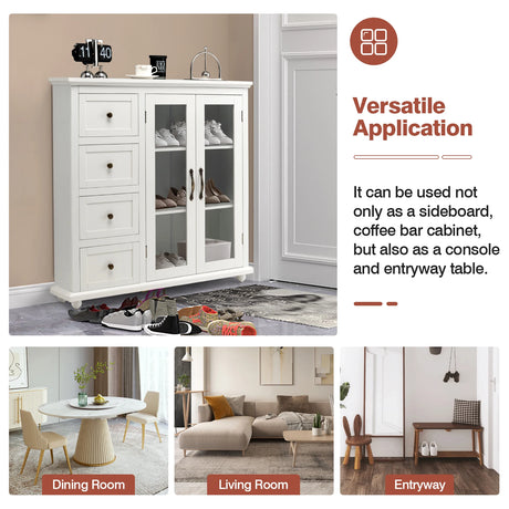 Kitchen Storage Cabinet with Clear Glass Doors for Dining Room/Kitchen/Entryway White