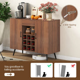 Mid-century Modern Buffet Sideboard Server Cabinet with 9-Bottle Wine Rack-Walnut