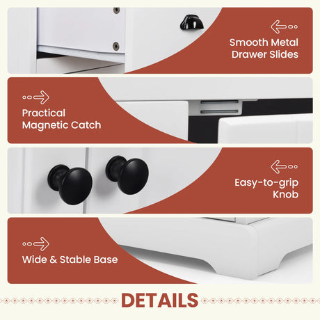 3 Drawers Sideboard Buffet Storage with Adjustable Shelves-White