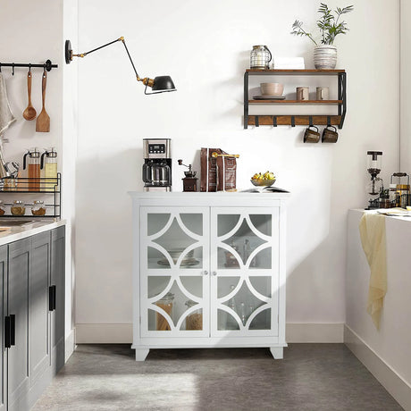Buffet Sideboard Storage Cabinet with Glass Door for Kitchen Hallway -White