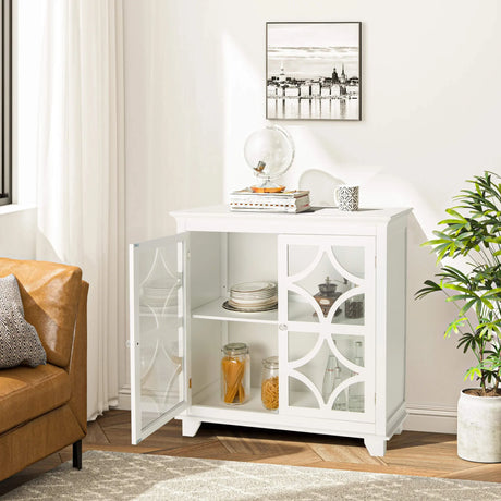 Buffet Sideboard Storage Cabinet with Glass Door for Kitchen Hallway -White