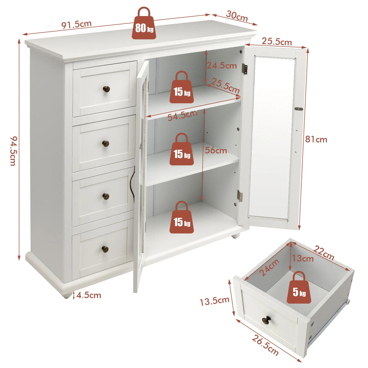 Kitchen Storage Cabinet with Clear Glass Doors for Dining Room/Kitchen/Entryway White